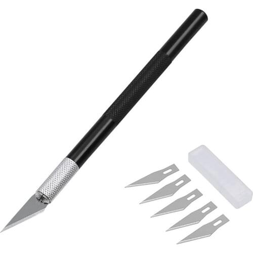 Non-Slip Metal Scalpel Knife Tools Kit Cutter Carving Engraving Craft knives + 5 Blades Mobile Phone PCB DIY Repair Hand Tools