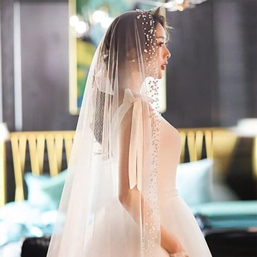 Bride New Style Trailing Pearl Veil Luxury Veils Studio Wedding Dress Accessories Long Veil Veil Wedding