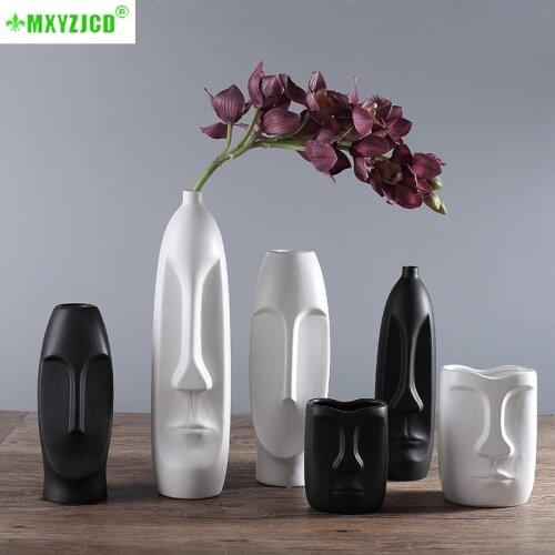 Nordic Minimalist Ceramic Abstract Vase Black And White Human Face Creative Display Room Decorative Home Decor Flower Pot
