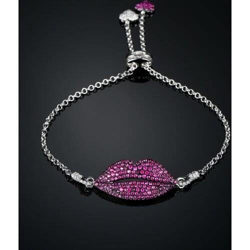 New Crystal Red Lips Charm Bracelet For Women Mouth Zirconia Bracelet &bangle Birthday Party Jewelry Zk40