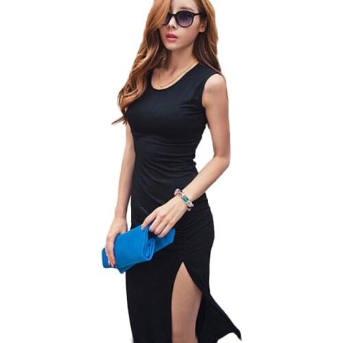 Dress Women Black 2020 Summer New Fashion High Slit Sexy Long Party Split Dresses Bodycon Silm Sleeveless Tank Dresses Vestidos