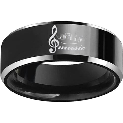 Customize Engraved Music Staff Notes Design 8MM Black Tungsten Wedding Rings for Men Women Unique Valentine Anniversary Gift