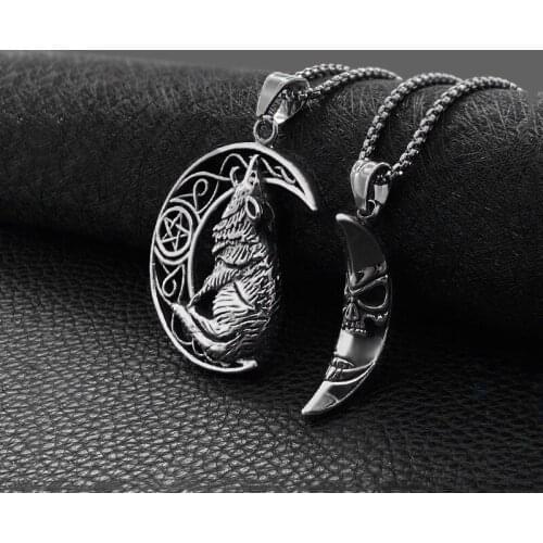 Titanium steel pendant couple models moon skull retro hip-hop street punk jewelry