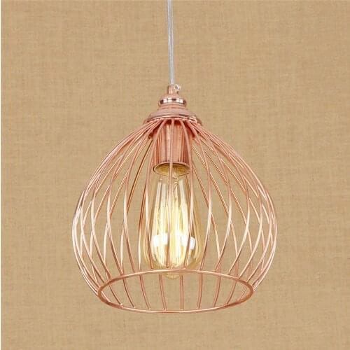 Edison Loft Decor Rose Gold Iron Cage Droplight Modern LED Pendant Light Fixtures Nordic Simple Hanging Lamp Home Lighting