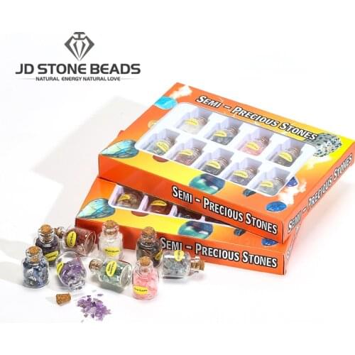 Semi-Precious Glass Wishing Bottles Natural Chip Stones Healing Crystal Decoration Lucky Drifting Bottle Gifts Teaching Specimen