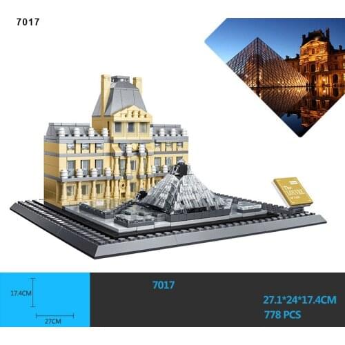 Hot world famous architecture france paris Louvre Museum building block assemble model educational toys collection for gifts