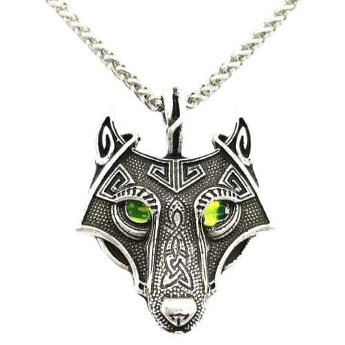 Dropshipping Green Eyes Wolf Pendant Amulet Viking Jewelry Vintage Mens Womens Necklaces Talisman