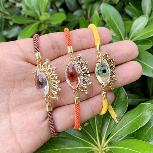 Adjustable String Bracelet Zircon Glass Eye Pendant Accessories Handmade Weaving Rope