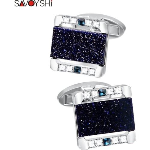 SAVOYSHI Luxury Blue Star Stone Cufflinks for Mens High Quality Crystals Cuff links Wedding Grooms Gifts Free Custom Logo