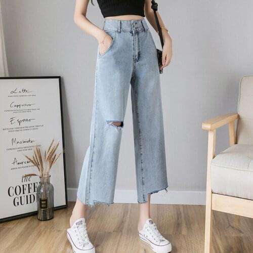 Ripped Baggy Jeans Women High Waist Straight Pants Spring Summer Korean Fashion Thin Denim Trousers Streetwear Pantalones Mujer