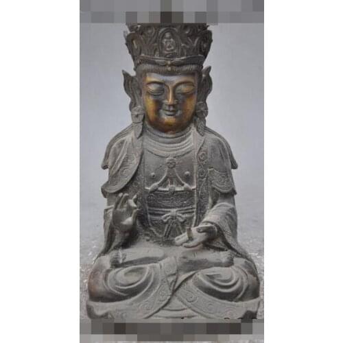 S02397 8"old chinese buddhism fane pure bronze seat Kwan-Yin Bodhisattva buddha statue