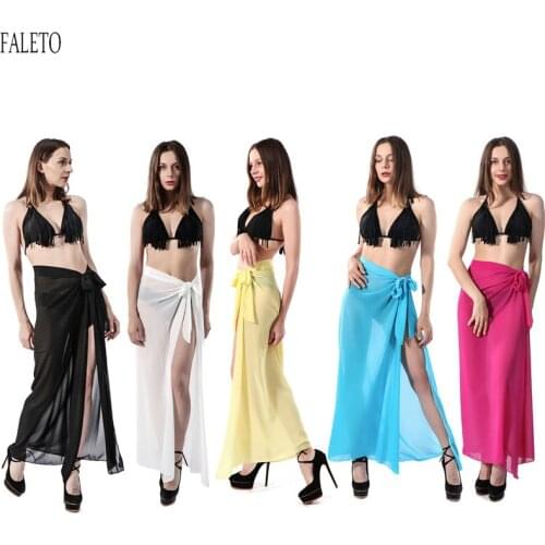 Faleto Sexy Womens Swimsuit Cover Up Summer Beach Wrap Skirt Chiffon Swimwear Bikini Cover Ups Sarong Sheer Wrap Maxi Skirt