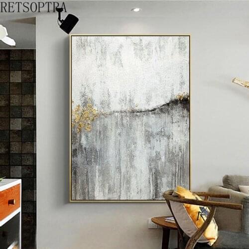 Modern Abstract Canvas Wall Art Painting Nordic Poster Print gray golden Artwork Wall Picture for Living Room Home Decoration