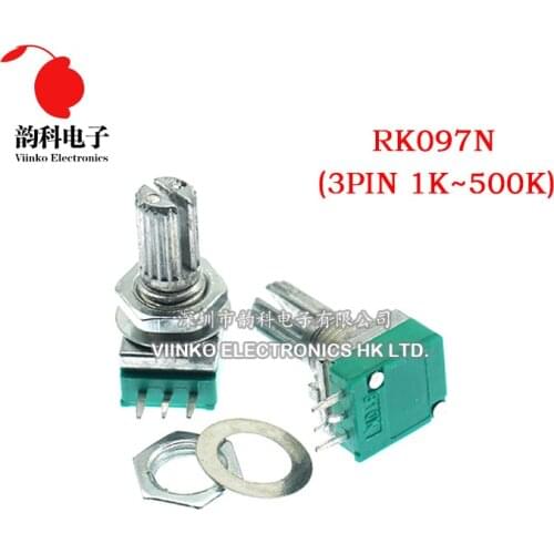 50pcs RK097N 1K 5K 10K 20K 50K 100K 250K 500K B1K B5K B10K with a switch audio 3pin shaft 15mm amplifier sealing potentiometer