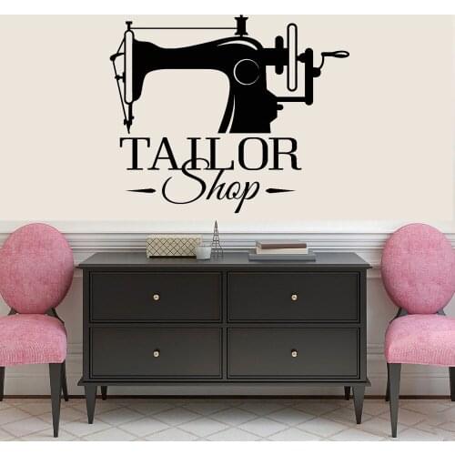 Tailor Shop Vinyl Wall Decal Sewing Fashion Design Seamstress Shop Window Wall Stickers Vintage Living Room Decoration Y656
