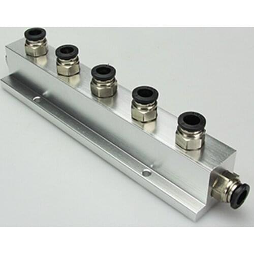 Push In Fit 8mm OD Tube 2 3 4 5 6 Ways 3-6 Ports Solid Aluminum T-Shape Air Manifold Block Splitter With Coupler End Plug