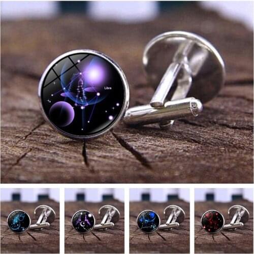 12 Constellation Man Shirt Cufflinks Wedding Accessories Suit Shirt Cuff Links Men High Quality Zodiac Signs Jewelry Gift