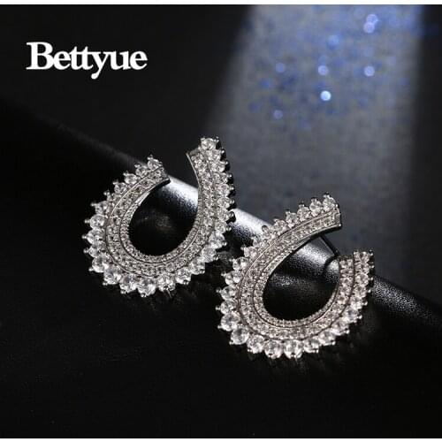 Bettyue Brand Fashion Charm Elegance Geometric Earrings AAA Cubic Zircon Three Colors Jewelry Stud Earring For Woman Party Gift