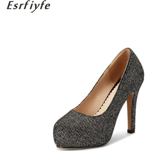 ESRFIYFE 2020 New Large Size 34-46 High Heels Platform Shoes Woman Pumps Microfiber Party Wedding Shoes Spring Summer OL Shoes