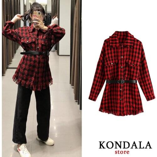 Women Blazer Autumn Vintage Plaid Print Red za Jacket Long Sashes Slim Thick Winter Coat Jackets Women Elegand Style Blazer