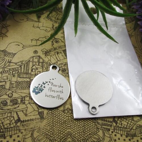 20pcs--"Now she flies with butterflies version 2"stainless steel charms 5 styles for choosing DIY Charms for necklace bracelets