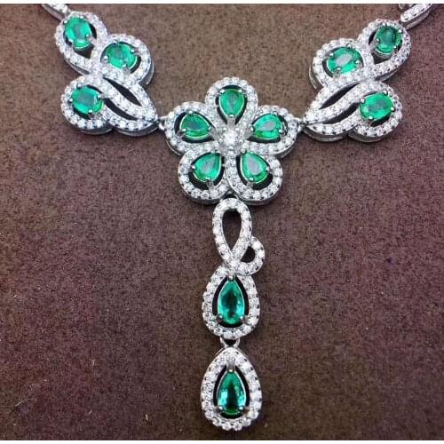 100% natural Real Emerald necklace Emerald Pendant Solid S925 Sterling Silver Emerald necklace For Women Colour Gem Stone