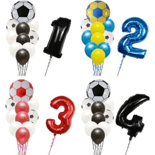 11pcs Football Latex Balloons Number Foil Globos For Soccer Theme Birthday Party Decoration Kids Boys Toy