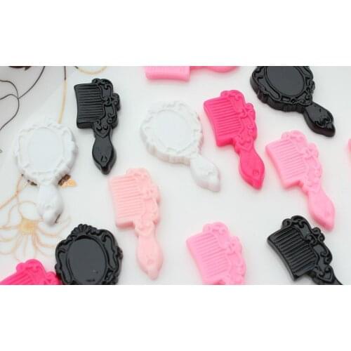 120pcs large resin lovely hand mirror and comb resin cabochons flatback 42x20mm mixed colors D25