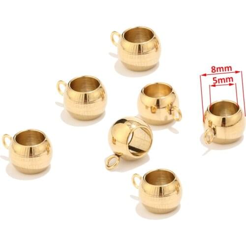 40pcs/lot 8mm Assorted Big Hole Dangle Charm Hanger Beads Tube with Loop Stainless Steel Gold Tone Spacers for Bracelets