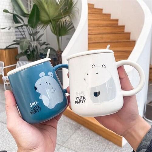 400ML Ceramic Breakfast Fresh Cup Household Ceramic Mug Cartoon Style Office Cup With Spoon Coffee Cup Porcelain Mug Cute Gift
