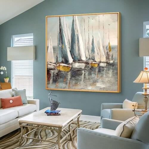 Artwork Hand Painted Abstract Sailing Boat Oil Painting On Canvas Wall Art Picture Decoration For Living Room Home Office Gift