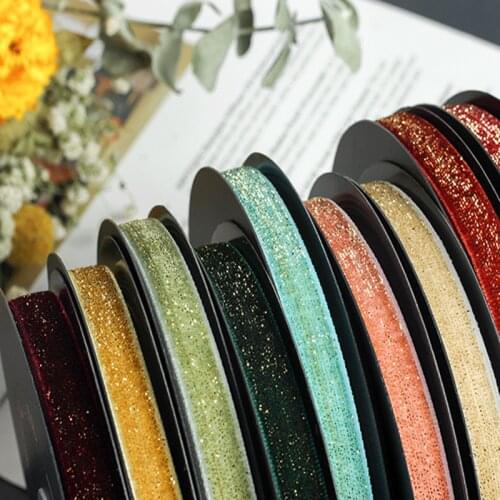 9mm Single Face Glitter Velvet Ribbon Sparkling for Handmade Gift Bouquet Wrapping Supplies Home Party Decoration Christmas Tape
