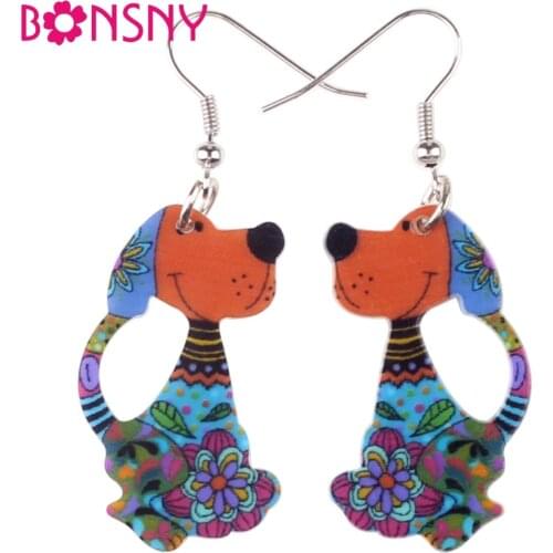 Bonsny Cute Acrylic Dog Drop earrings Long Style Dangle Earring Fashion Jewelry For Women Girls 2015 News Brand Accessories
