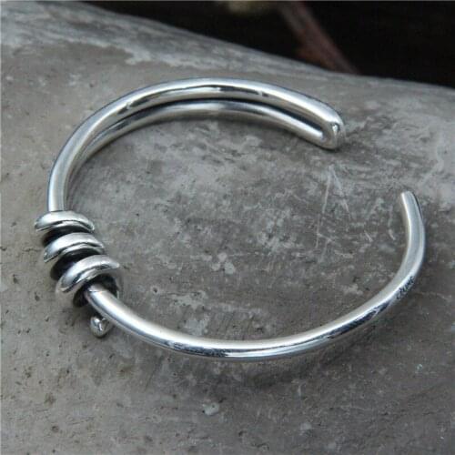 Japan And South Korea Retro Thai Silver Bangle Fashion Men And Women Personality Rope Knot Bangle S925 Sterling Silver Jewelry