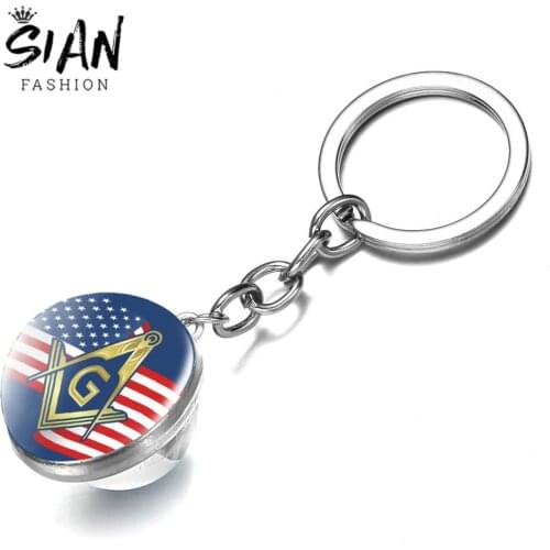 SIAN Masonic Freemason G Templar Keychain Freemasonry Square and Compass Sign Glass Cabochon Charm Keyring Holders Souvenir Gift