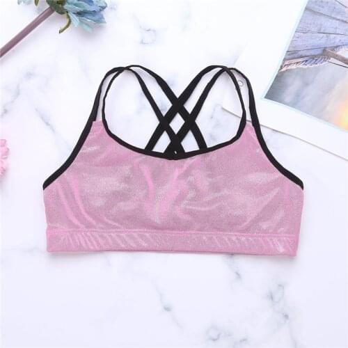 FEESHOW Kids Glittery Metallic Camis Crop Top for Girls Ballet Dance Gymnastics Tops Ballerina Stage Performance Kids Dance Wear