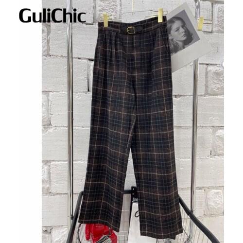 GuliChic Women's Plaid Trousers