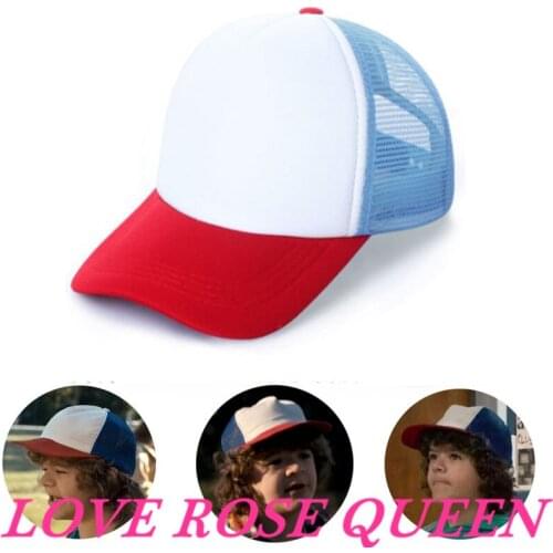 Stranger Things Drama Dustin Cosplay Snapback Caps Baseball Mesh Net Trucker Hat adjustable for Kids & Adult Light Baby Blue
