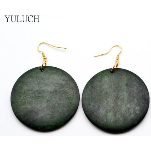 Nice green color hoop round shape wood earring hollow 2016 personality New design Big handmade