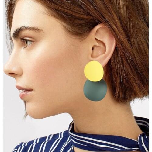 Korean Fashion Drop Earrings For Women Yellow Green Irregular Geometric Double Round Earring Brincos Wedding Jewelry Wholesale