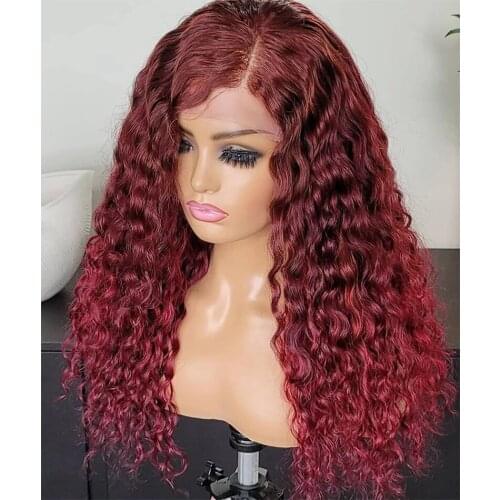 Side Part Afro Kinky Curly Wig Wine Red Synthetic lace front wig For Black Women 13X4 Black Lace Frontal Wig Natural Hairline