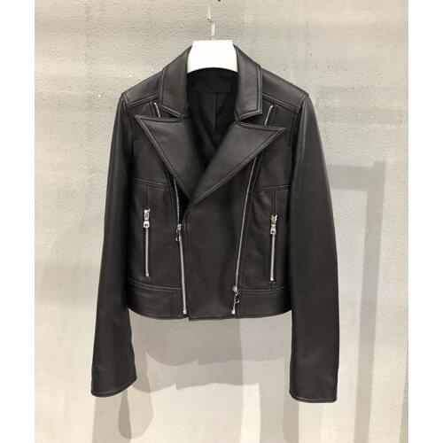 Zipper Motorcycle Genuine Autumn Leather Bomber Black Jacket Women Plus Size Slim Streetwear Casual Gothic Jackets