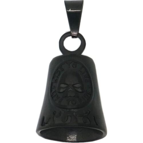 Unisex 316L Stainless Steel Black Flaming Biker Ride To Live Live To Ride Ghost Skull Bell Frosted Pendant