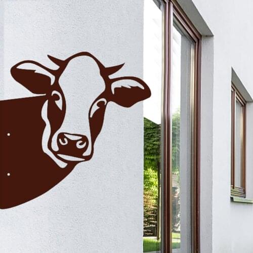 Metal Peeping Cow Outdoor Garden Ornaments Art Farm Yard Wall Tree Pendant Cattle Decoration