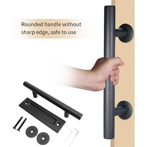 12inch Black Carbon Steel Sliding Barn Door Handle Recessed Pull Hardware Set Hardware Set