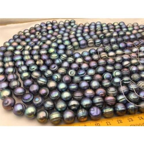 New 9-10mm freshwater pearl black loose beads 35CM