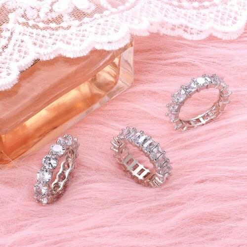 Eternity Promise Iced Out Crystal AAAAA CZ Zircon Cubic Zirconia Engagement Wedding Band Rings for women Men Finger Party
