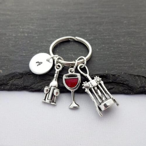 Initial Wine Keyring, Hand Stamped Keyring, Wine Keyring, Wine Lover, Wine Keychain, Charm Keyring,Wine Gifts,Personalised