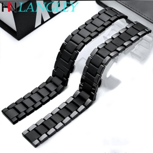 Polished/Matte Full Ceramic Watch Bands 16/18/20/22mm Width Size Ceramics Strap Stainless Steel Buckle WristBand Replacement