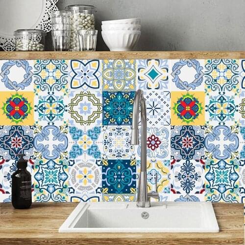 PVC Waterproof Self adhesive Kitchen Mediterranean Moroccan Arab Tile Stickers For The Kitchen Panel Backsplash